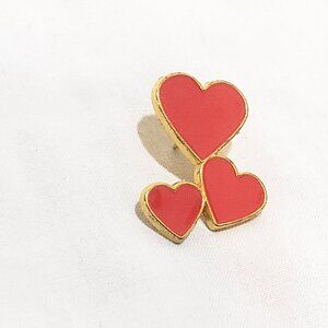 Heart Valentine's Day Lapel Pin 1" Red Gold tone Triple Hearts